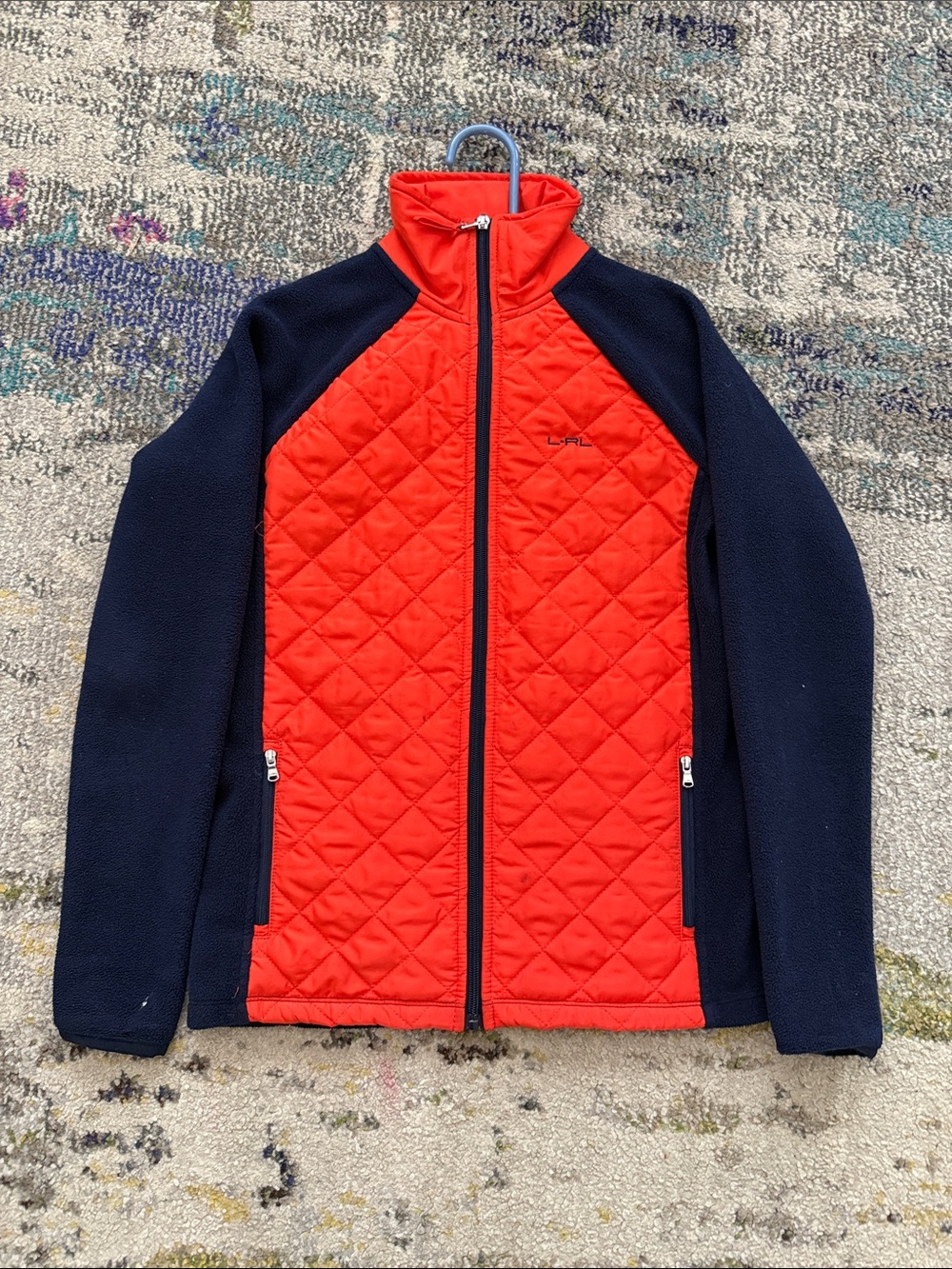 Ralph Lauren Jacket L-RL Women’s Small Active Orange Navy Quilted Fleece
